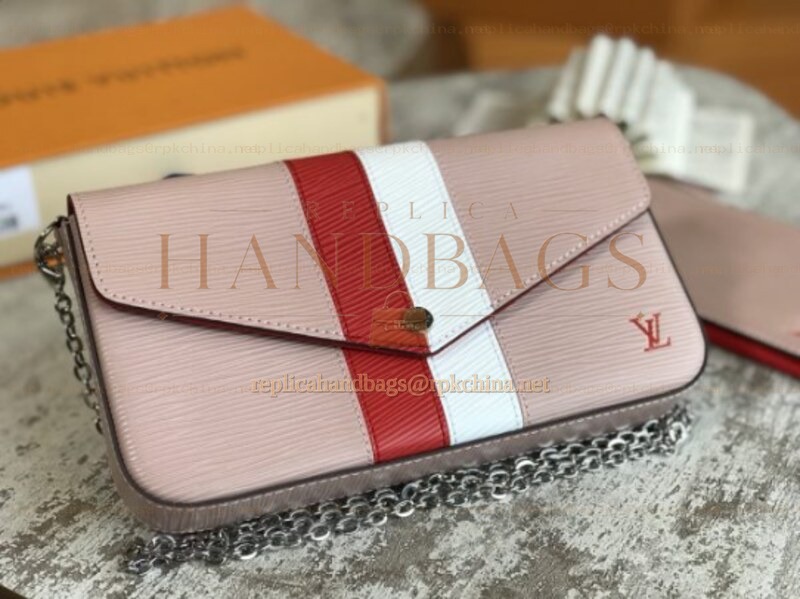 Replica Louis Vuitton Pale Pink Red White Stripe Felicie Pochette