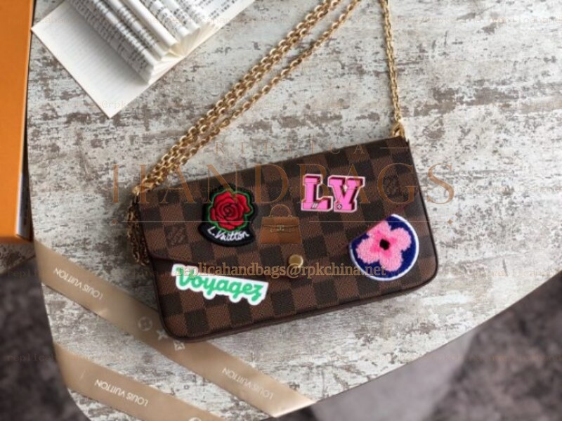 Replica Louis Vuitton Brown Damier Ebene Multicolor Patch Felicie Pochette