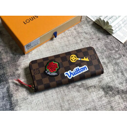 Replica Louis Vuitton Brown Damier Ebene Rose Patch Zippy Wallet