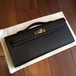 Replica Hermes Black Kelly Cut Clutch Gold Hardware