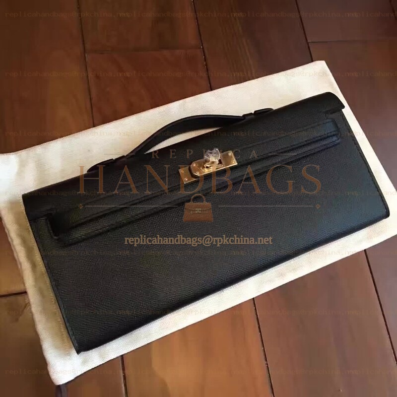 Replica Hermes Black Kelly Cut Clutch Gold Hardware