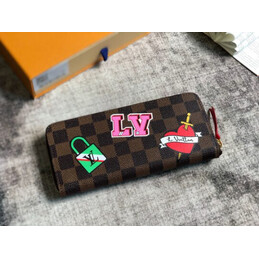 Replica Louis Vuitton Brown Damier Ebene Rose Patch Zippy Wallet