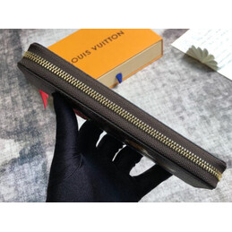Replica Louis Vuitton Brown Damier Ebene Rose Patch Zippy Wallet
