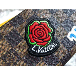 Replica Louis Vuitton Brown Damier Ebene Rose Patch Zippy Wallet
