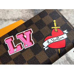 Replica Louis Vuitton Brown Damier Ebene Rose Patch Zippy Wallet