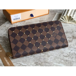 Replica Louis Vuitton Brown Damier Ebene Studded Zippy Wallet