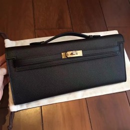 Replica Hermes Black Kelly Cut Clutch Gold Hardware