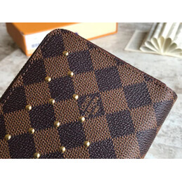 Replica Louis Vuitton Brown Damier Ebene Studded Zippy Wallet
