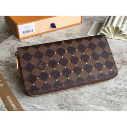 Replica Louis Vuitton Brown Damier Ebene Studded Zippy Wallet