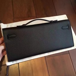 Replica Hermes Black Kelly Cut Clutch Gold Hardware