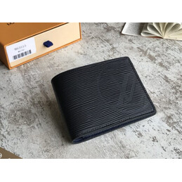 Replica Louis Vuitton Black Epi Leather Multiple Wallet with Blue Interior