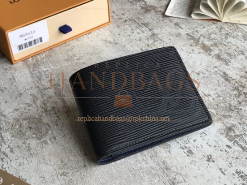 Replica Louis Vuitton Black Epi Leather Multiple Wallet with Blue Interior