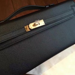 Replica Hermes Black Kelly Cut Clutch Gold Hardware