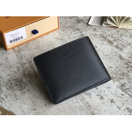 Replica Louis Vuitton Black Epi Leather Multiple Wallet with Blue Interior
