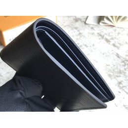 Replica Louis Vuitton Black Epi Leather Multiple Wallet with Blue Interior
