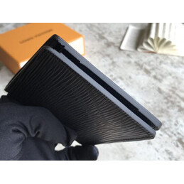 Replica Louis Vuitton Black Epi Leather Multiple Wallet with Blue Interior