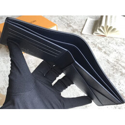Replica Louis Vuitton Black Epi Leather Multiple Wallet with Blue Interior