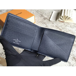 Replica Louis Vuitton Black Epi Leather Multiple Wallet with Blue Interior