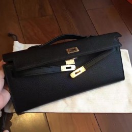 Replica Hermes Black Kelly Cut Clutch Gold Hardware