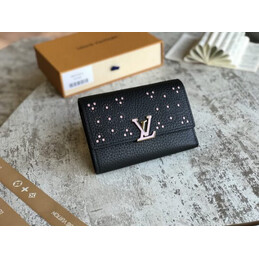 Replica Louis Vuitton Black Studded Capucines Compact Wallet