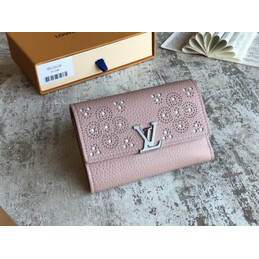 Replica Louis Vuitton Pale Pink Studded Capucines Compact Wallet