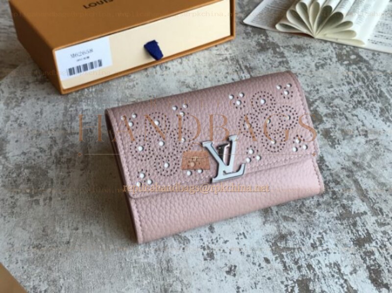Replica Louis Vuitton Pale Pink Studded Capucines Compact Wallet