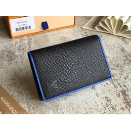 Replica Louis Vuitton Black Taiga Leather Blue Trim Pocket Organizer