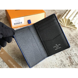 Replica Louis Vuitton Black Taiga Leather Blue Trim Pocket Organizer