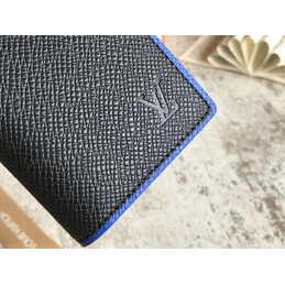 Replica Louis Vuitton Black Taiga Leather Blue Trim Pocket Organizer