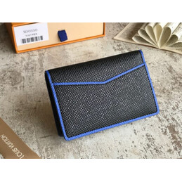 Replica Louis Vuitton Black Taiga Leather Blue Trim Pocket Organizer