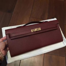 Replica Hermes Burgundy Kelly Cut Clutch Gold Hardware