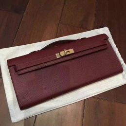 Replica Hermes Burgundy Kelly Cut Clutch Gold Hardware
