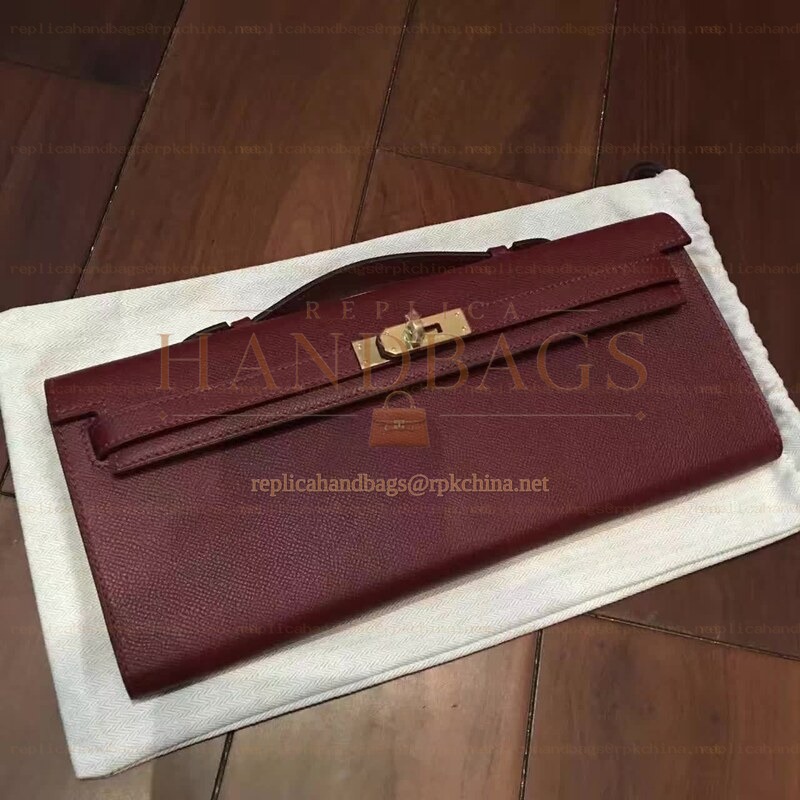Replica Hermes Burgundy Kelly Cut Clutch Gold Hardware