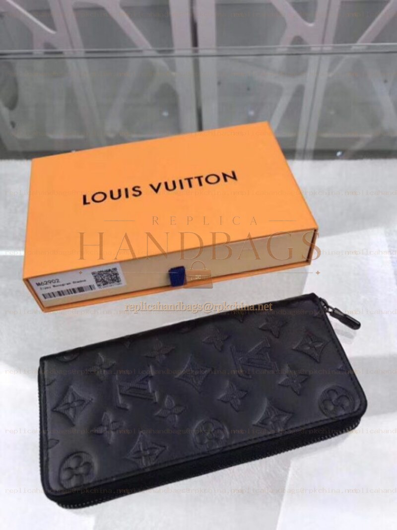 Replica Louis Vuitton Black Embossed Monogram Shadow Brazza Wallet