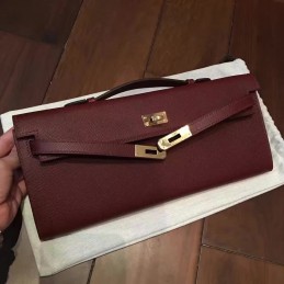 Replica Hermes Burgundy Kelly Cut Clutch Gold Hardware