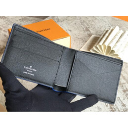 Replica Louis Vuitton Black Taiga Leather Blue Trim Multiple Wallet