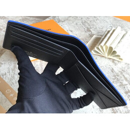 Replica Louis Vuitton Black Taiga Leather Blue Trim Multiple Wallet