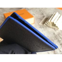 Replica Louis Vuitton Black Taiga Leather Blue Trim Multiple Wallet