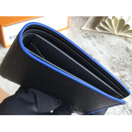 Replica Louis Vuitton Black Taiga Leather Blue Trim Multiple Wallet