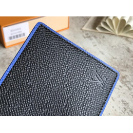 Replica Louis Vuitton Black Taiga Leather Blue Trim Multiple Wallet
