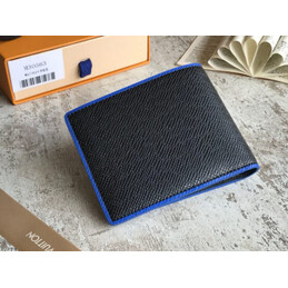 Replica Louis Vuitton Black Taiga Leather Blue Trim Multiple Wallet