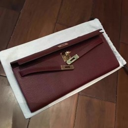 Replica Hermes Burgundy Kelly Cut Clutch Gold Hardware