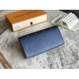 Replica Louis Vuitton Blue Epi Leather Brown Trim Brazza Wallet