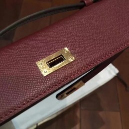 Replica Hermes Burgundy Kelly Cut Clutch Gold Hardware