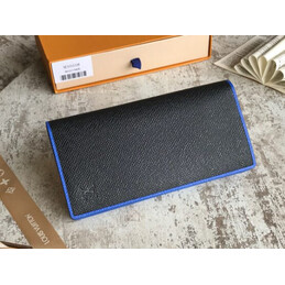 Replica Louis Vuitton Black Taiga Leather Blue Trim Brazza Wallet