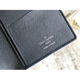Replica Louis Vuitton Black Taiga Leather Blue Trim Brazza Wallet