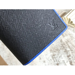 Replica Louis Vuitton Black Taiga Leather Blue Trim Brazza Wallet