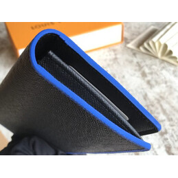 Replica Louis Vuitton Black Taiga Leather Blue Trim Brazza Wallet