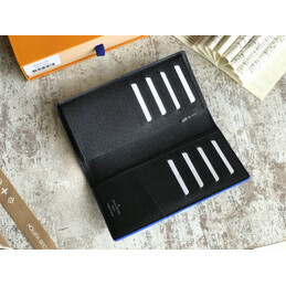 Replica Louis Vuitton Black Taiga Leather Blue Trim Brazza Wallet