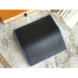 Replica Louis Vuitton Black Taiga Leather Blue Trim Brazza Wallet